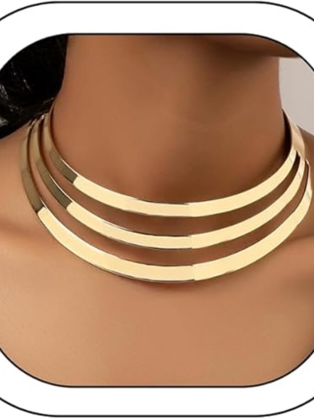 Chunky Gold Statement Necklace Wide Metal Choker Bold Fashion Jewelry